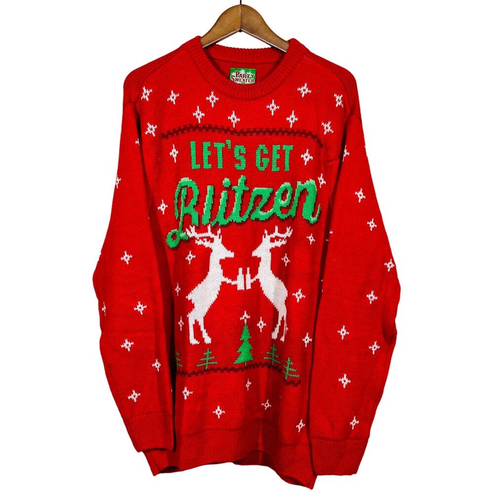 Party Sweater Brand Ugly Christmas Sweater Blitzen Red Green - L